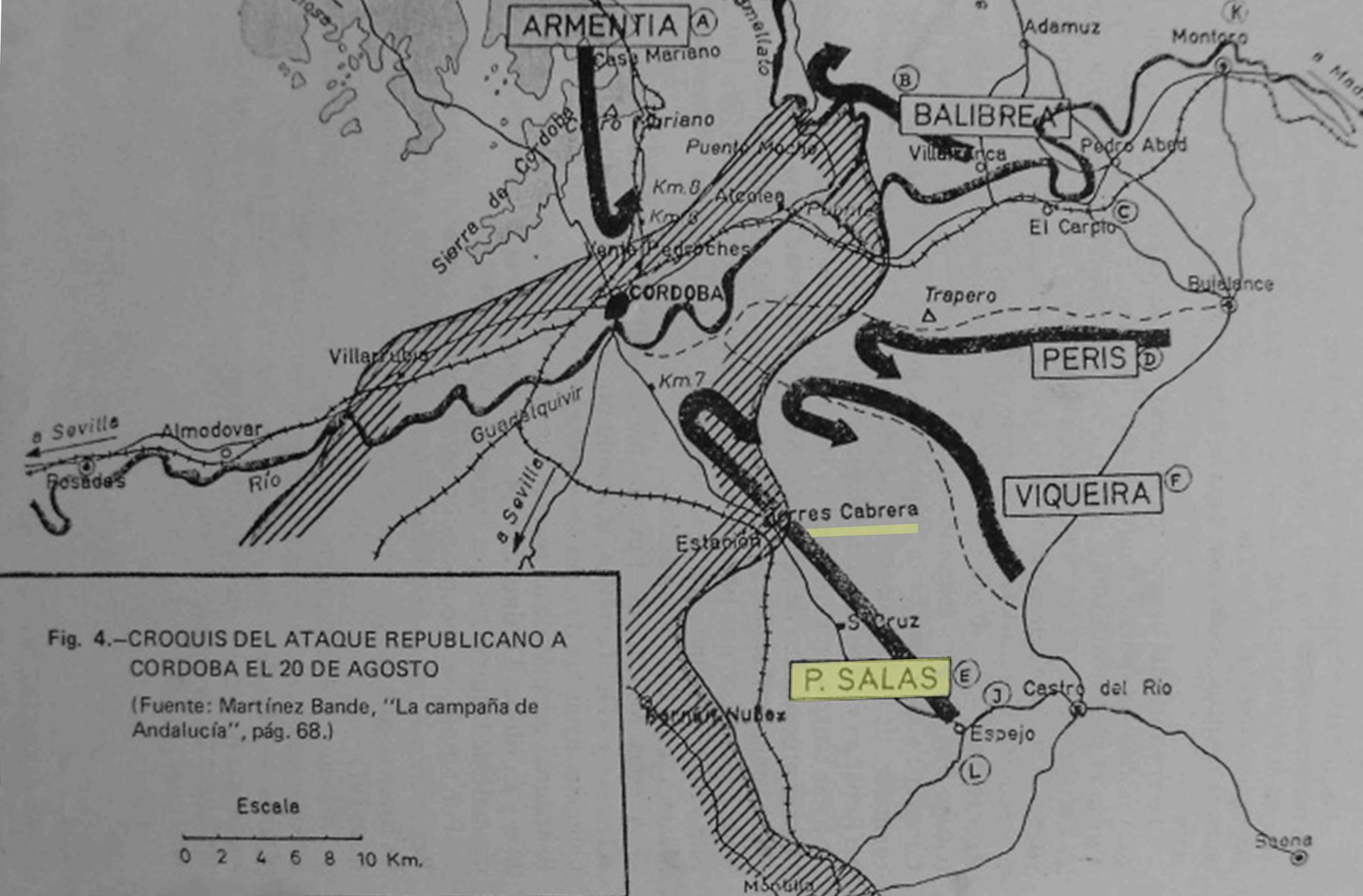 Croquis del contrataque a Córdoba, 20 de agosto de 1936. / Francisco Moreno Gómez.